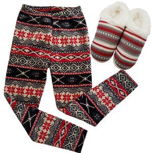 Sweater Knit Slippers Gift Boxed M (6.5-7.5) & Fleece Lined Leggings S/M